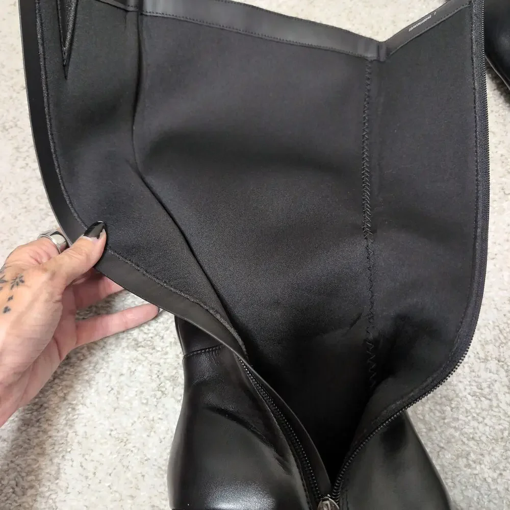 Black Square Toe Knee High Boots Minimalist